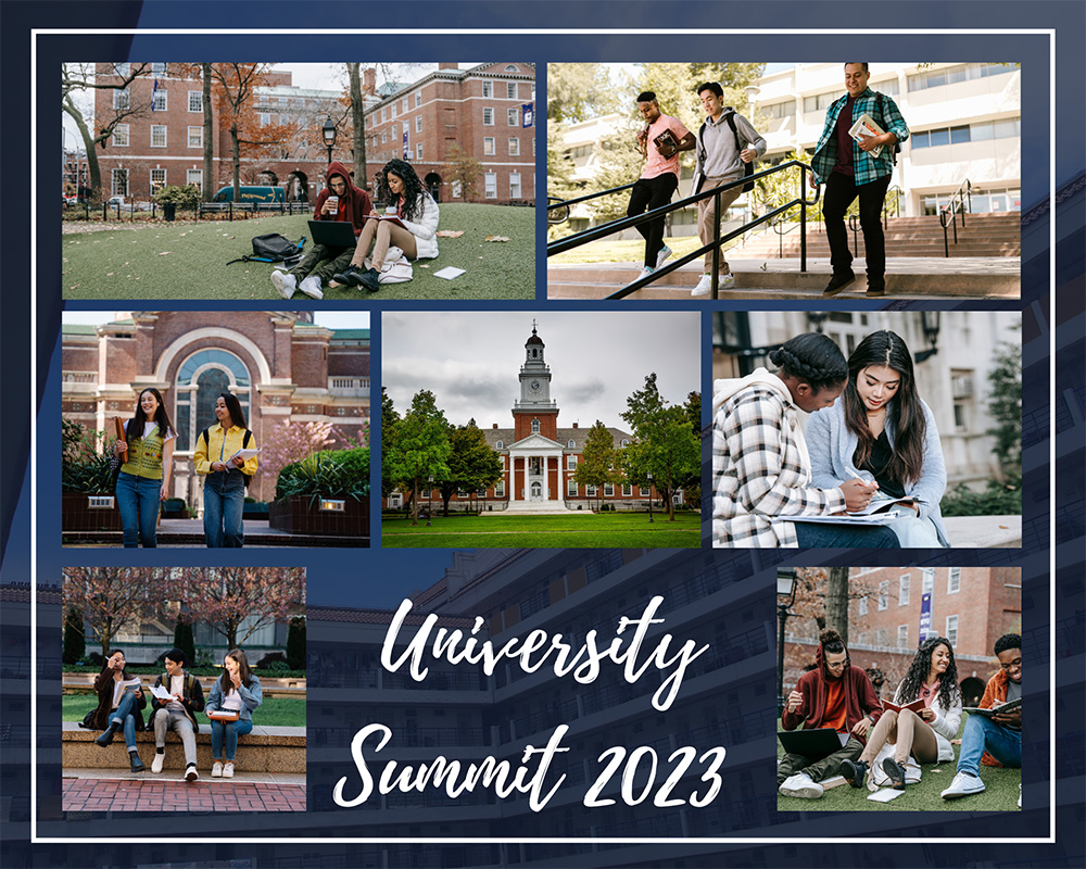 University Summit 2023 banner with photos of students on campus